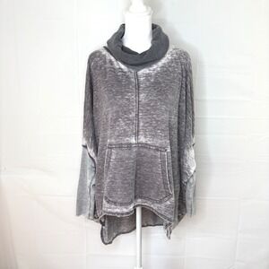 Halcyon Poncho Top Gray Acid Wash Ombre Large Oversized Boho L